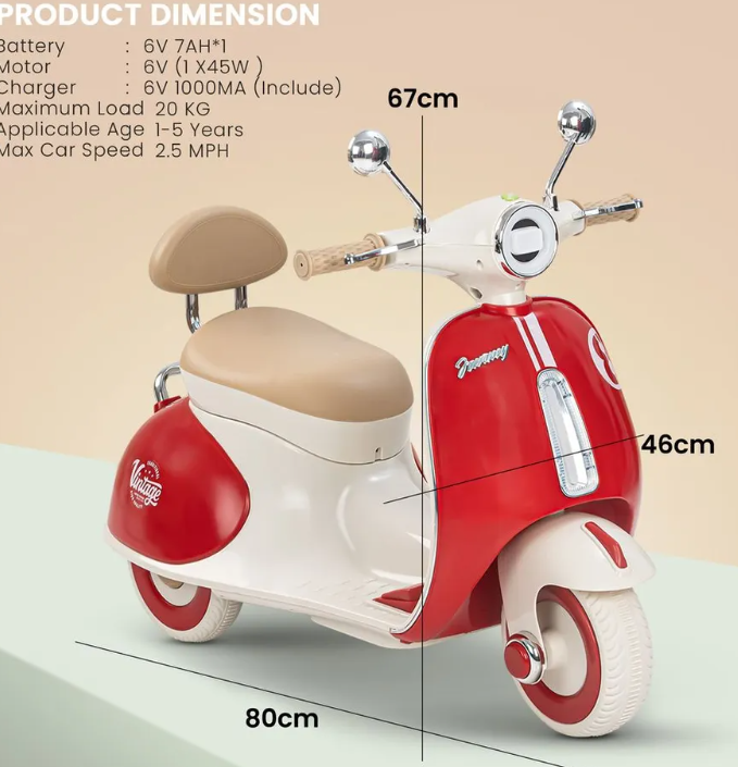 Vintage Vespa Electric Scooty with Light & Music Age 1-3 years