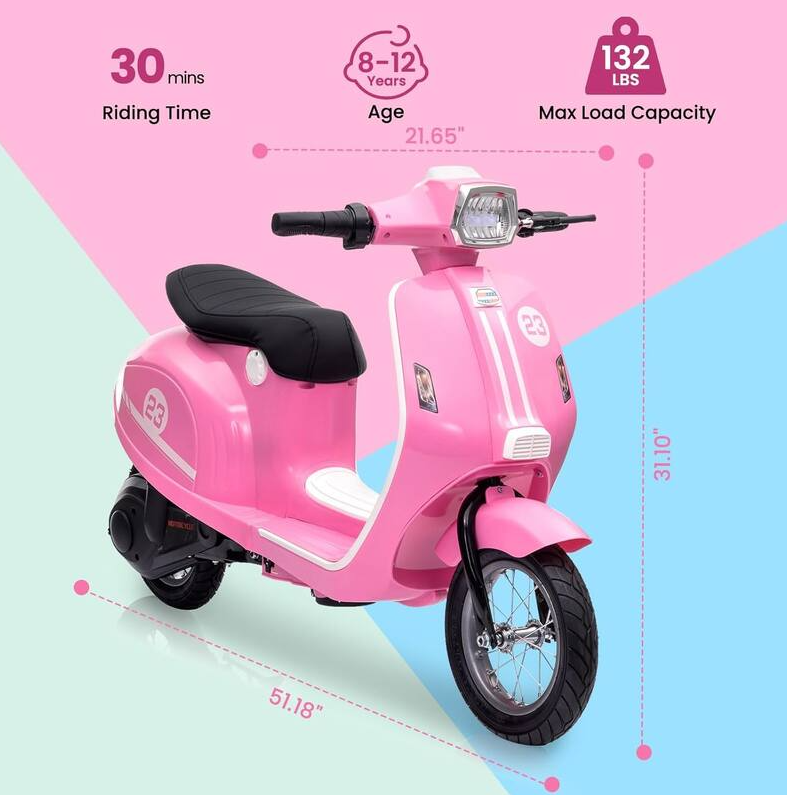 Kids Rideon 24V Vespa Bike XXL Electric Scooty 350W Age 5-10