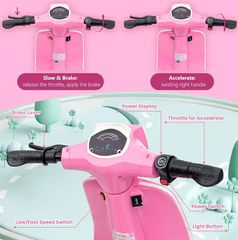 Kids Rideon 24V Vespa Bike XXL Electric Scooty 350W Age 5-10