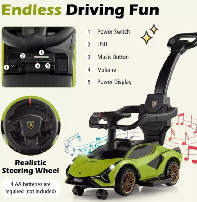 Lamborghini 3-in-1 Ride-On Push Car (Age 1–5 Years)