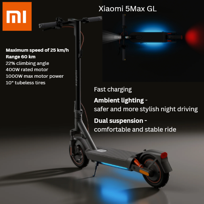 Xiaomi Electric Scooter 5 Max GL 60km Long Range Fast charging