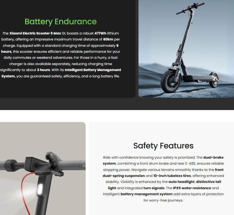 Xiaomi Electric Scooter 5 Max GL 60km Long Range Fast charging