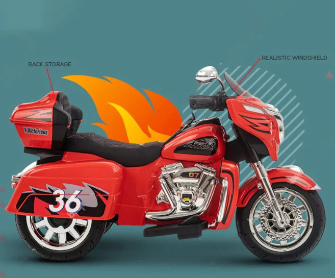 Harley-Style Tri Glide Kids Ride-On Motorcycle with 3 Wheels and Hand Throttle Age 3-6