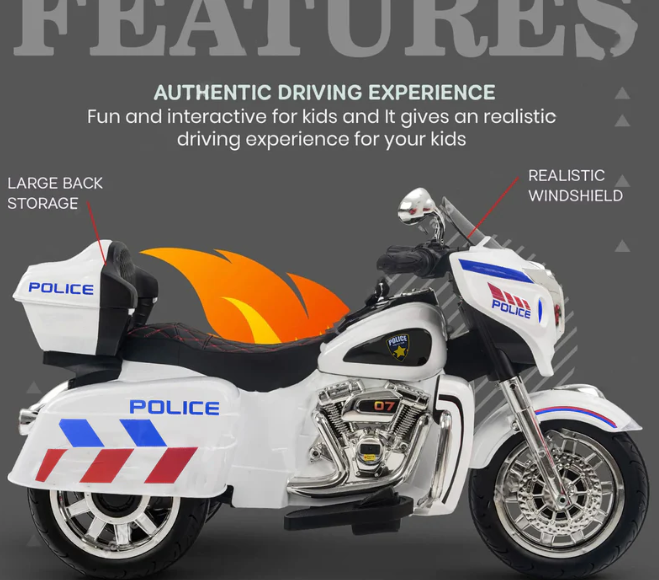 Harley-Style Tri Glide Kids Ride-On Motorcycle with 3 Wheels and Hand Throttle Age 3-6