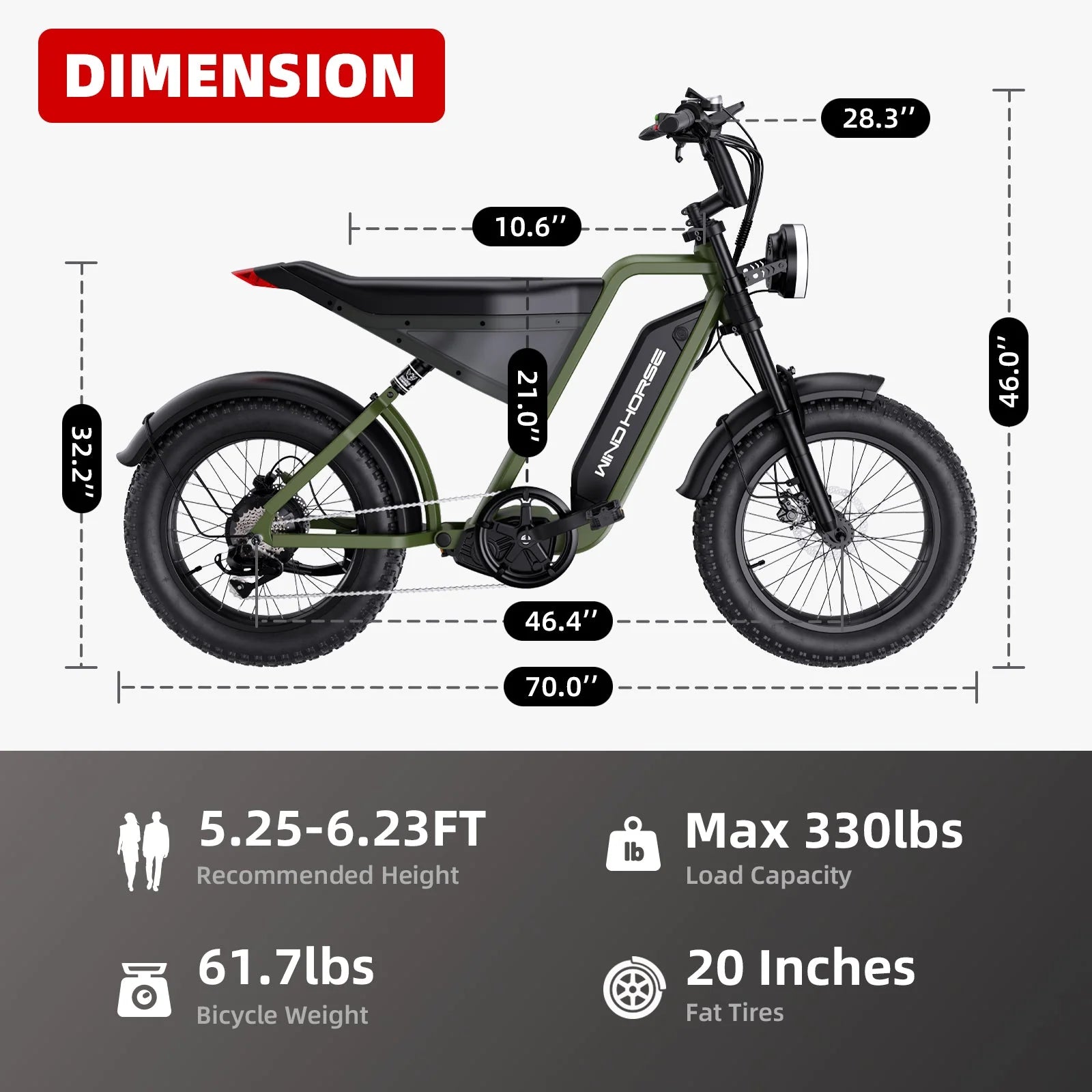 WindHorse D3 Fat Tyre All Terrain Electric Bike 48V 18Ah 1000W