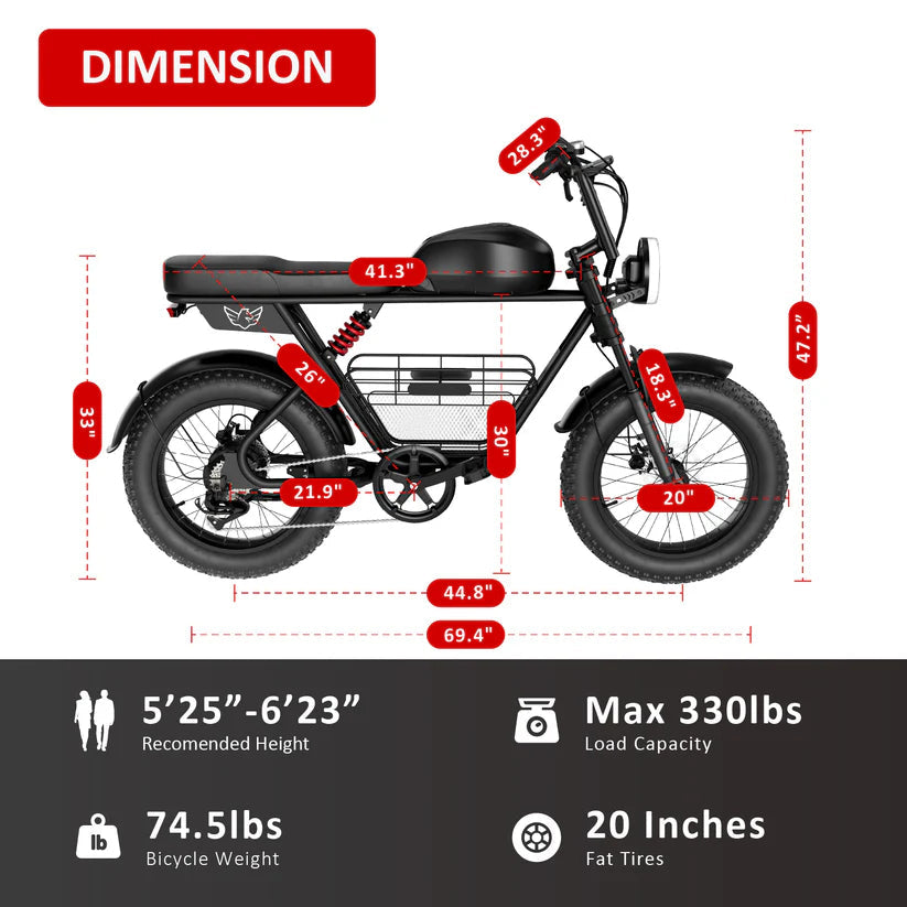 Windhorse D5 Electric Bike 48V 21Ah 1000W Fat Tyre 70Km Range