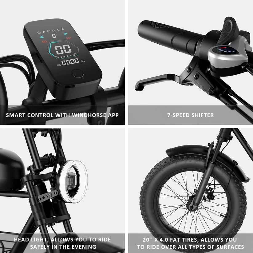 Windhorse D5 Electric Bike 48V 21Ah 1000W Fat Tyre 70Km Range