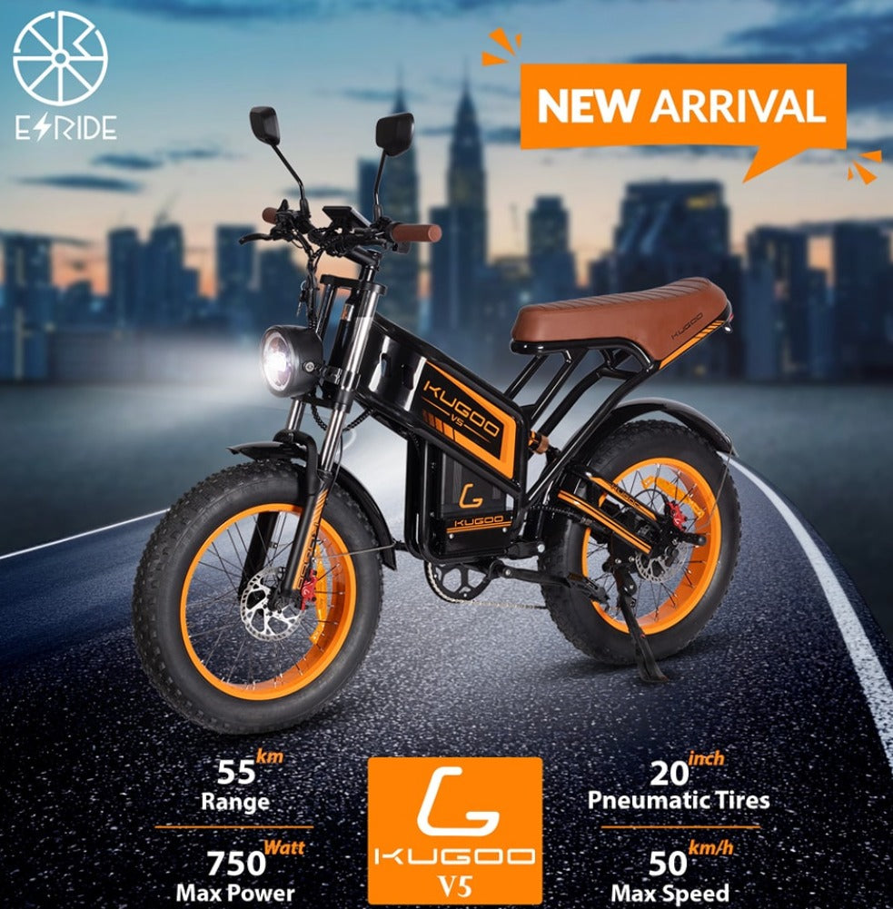 Kugoo Kirin V5 Fat Tire Electric Bike 20Ah 750W 50km Long Range high performance