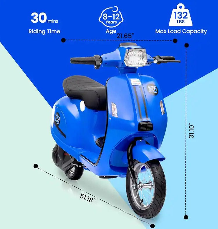 Kids Rideon 24V Vespa Bike XXL Electric Scooty 350W Age 5-10